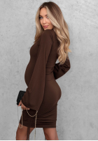 Rochie z rękawami dzwonek i ściągaczami Dancing Alone ciocolatie