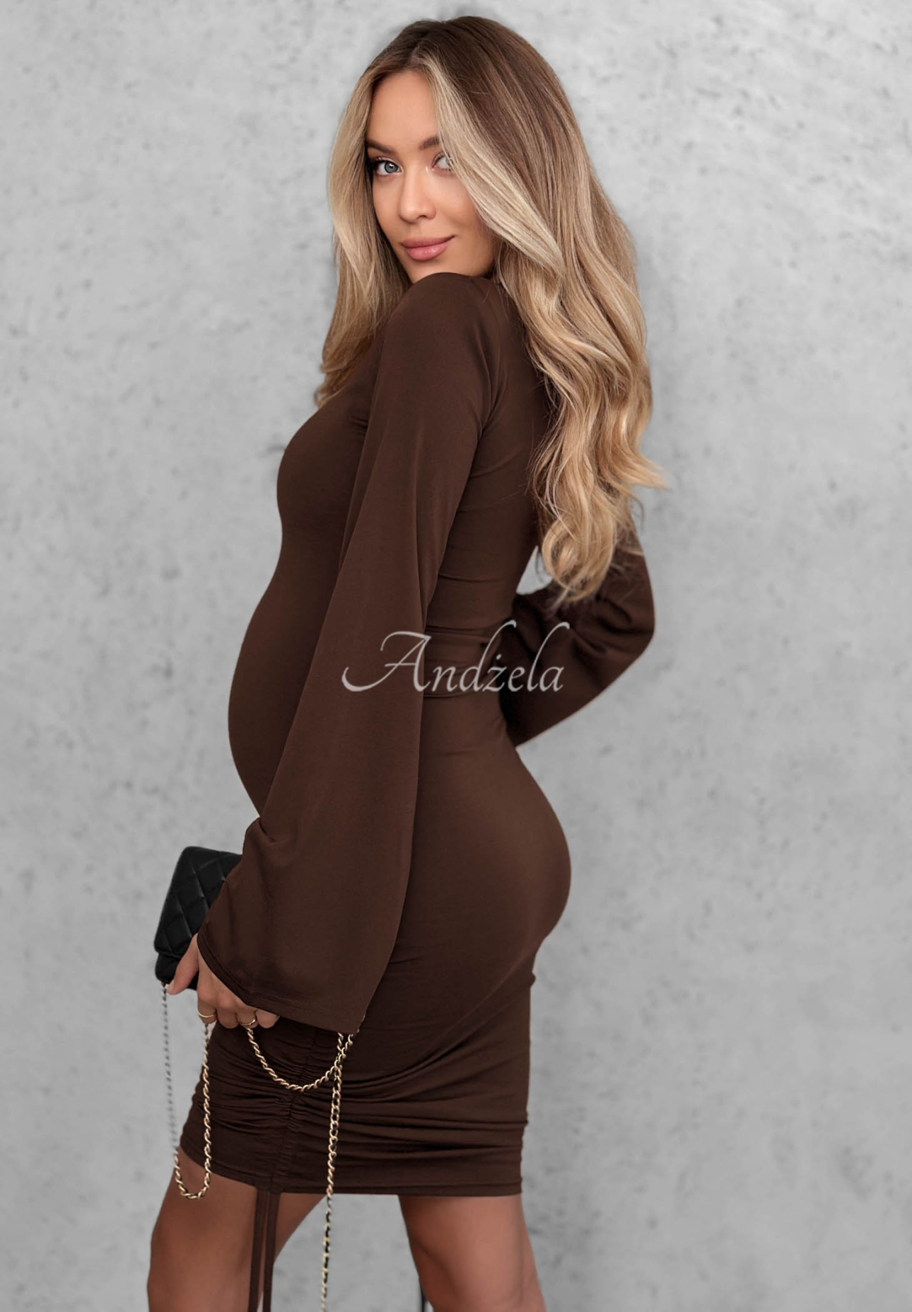 Rochie din viscoză cu mâneci evazate și benzi de ajustare Dancing Alone
