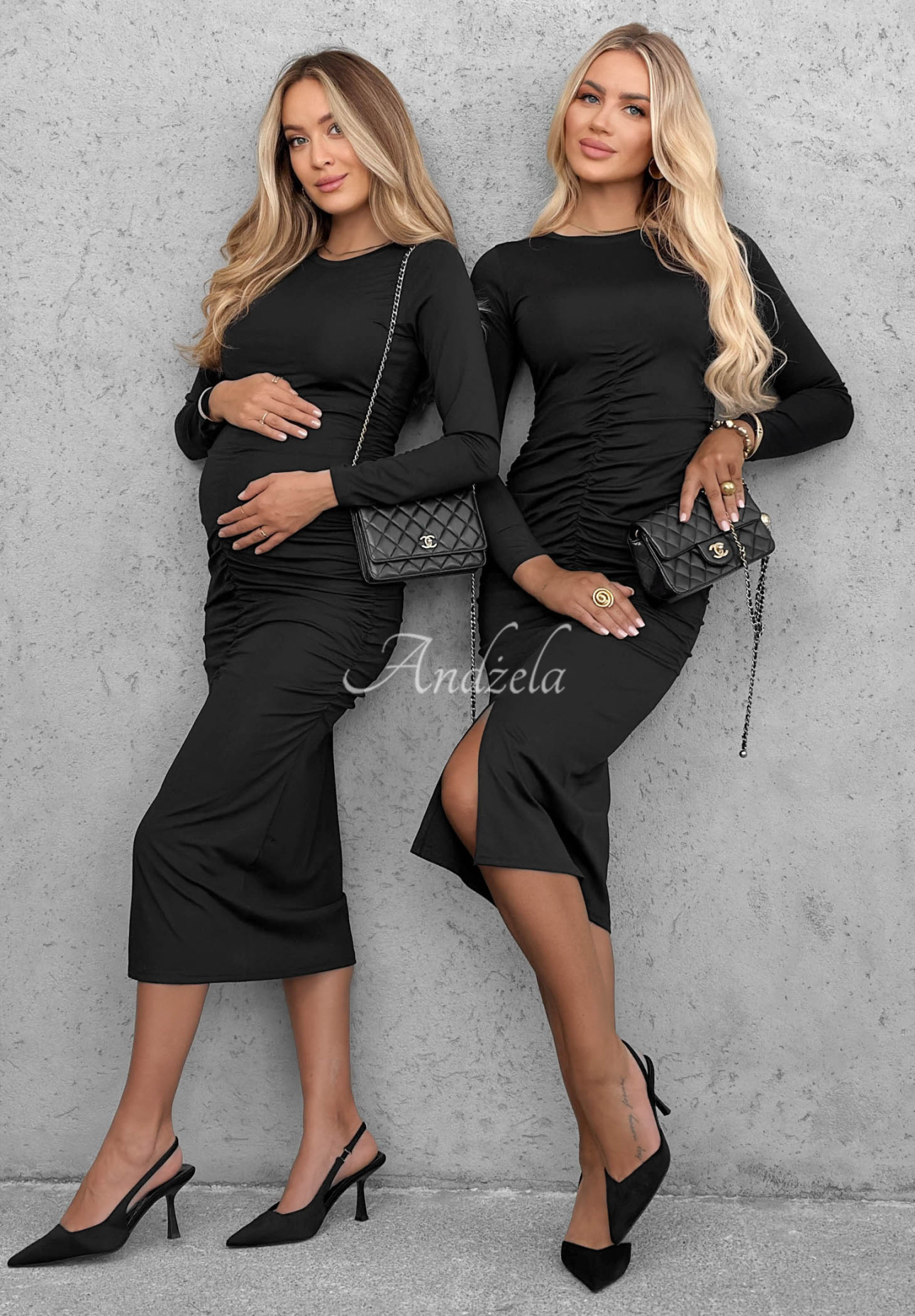 Rochie din viscoză cu mâneci lungi și pliuri Shadow