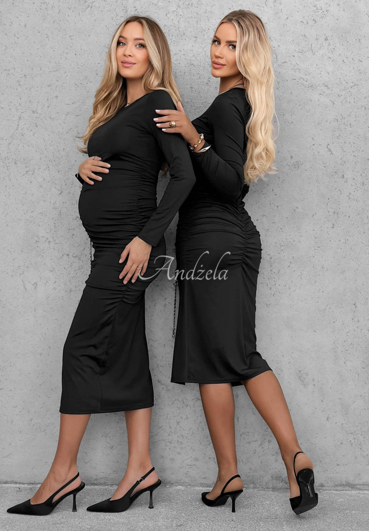 Rochie din viscoză cu mâneci lungi și pliuri Shadow