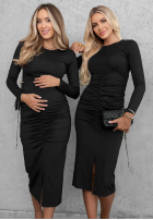 Rochie longsleeve z marszczeniem  Camera Ready ciocolatie