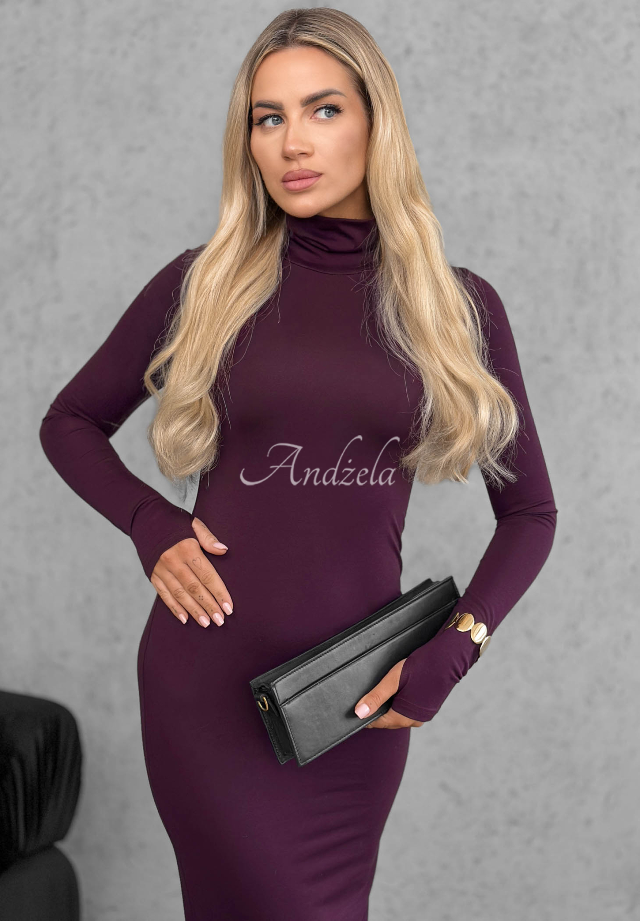 Rochie mulată din viscoză cu guler înalt și fantă Red Carpet