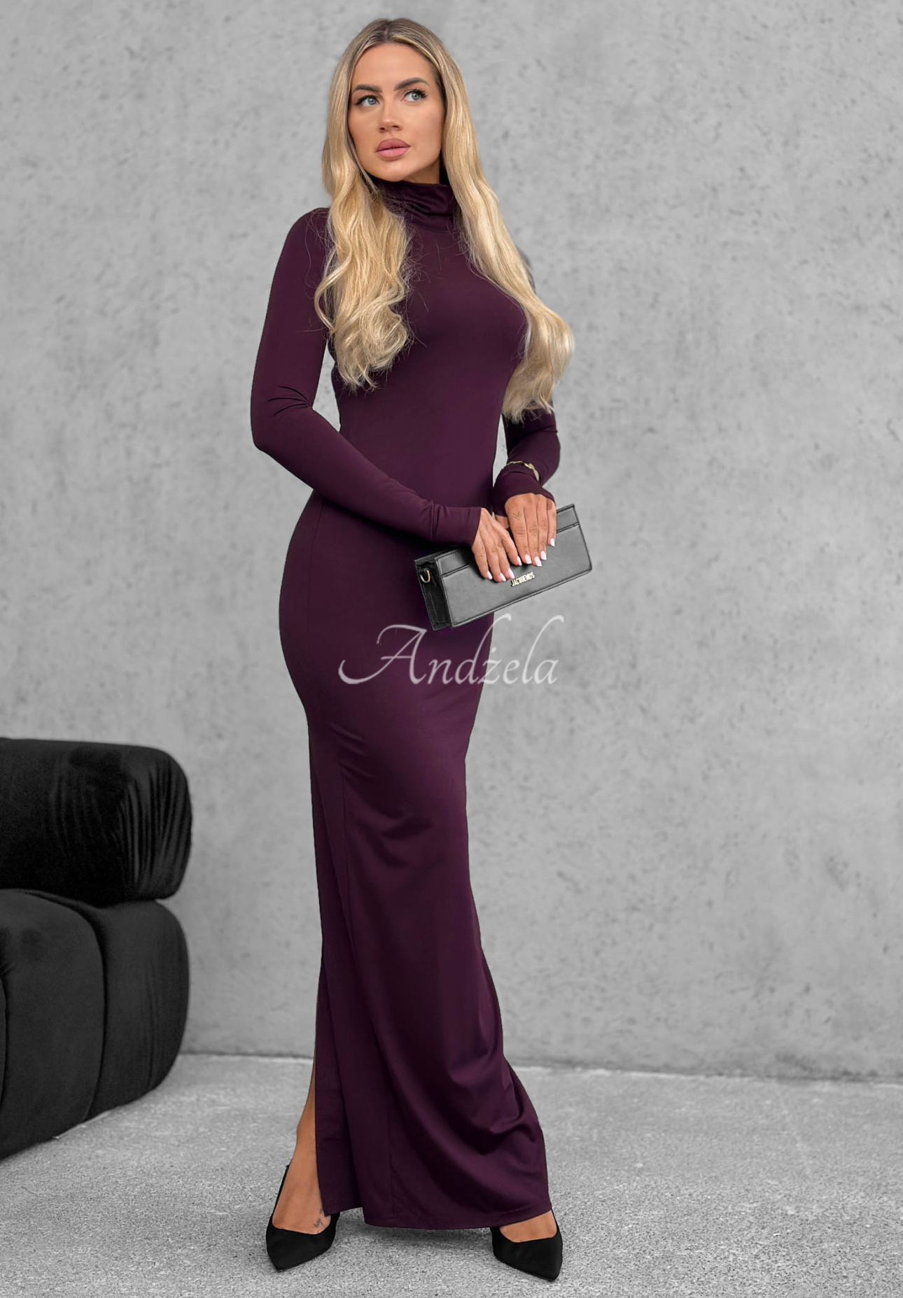 Rochie mulată din viscoză cu guler înalt și fantă Red Carpet