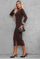 Rochie longsleeve z marszczeniem  Camera Ready ciocolatie
