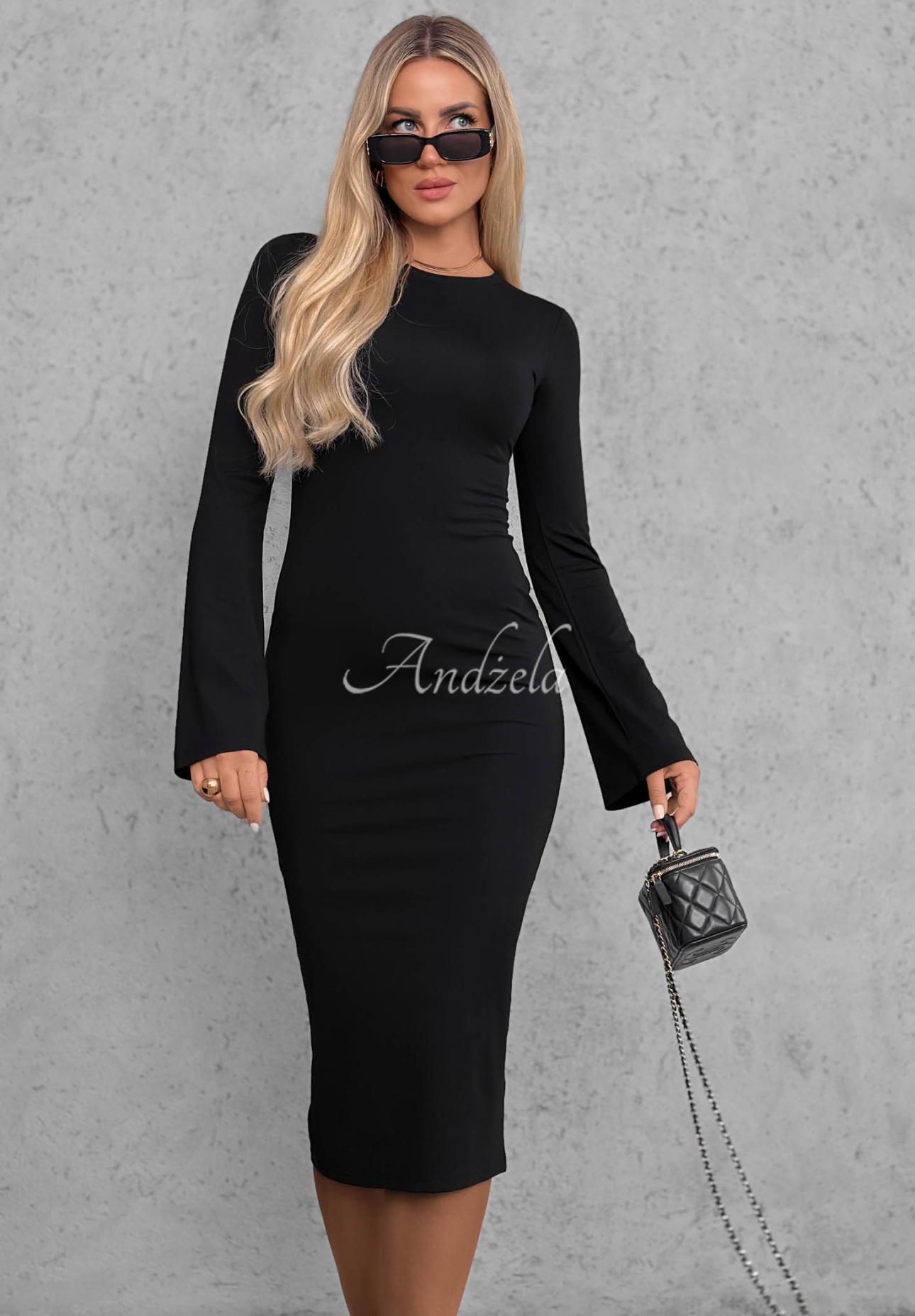 Rochie din viscoză cu mâneci lungi evazate Champagne Nights
