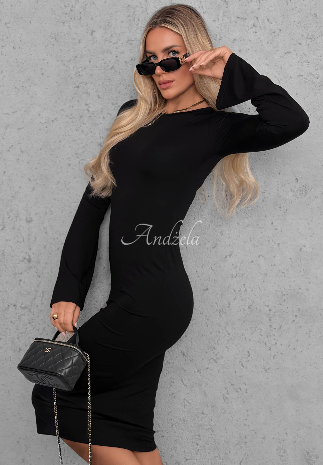 Rochie din viscoză cu mâneci lungi evazate Champagne Nights
