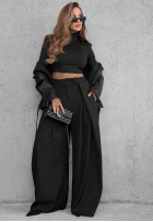 din material textil Pantaloni wide leg z zakładkami Cloudy Elegance ciocolatii