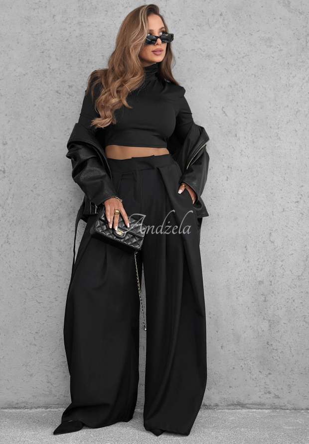 Pantaloni din material wide leg cu pliuri Cloudy Elegance