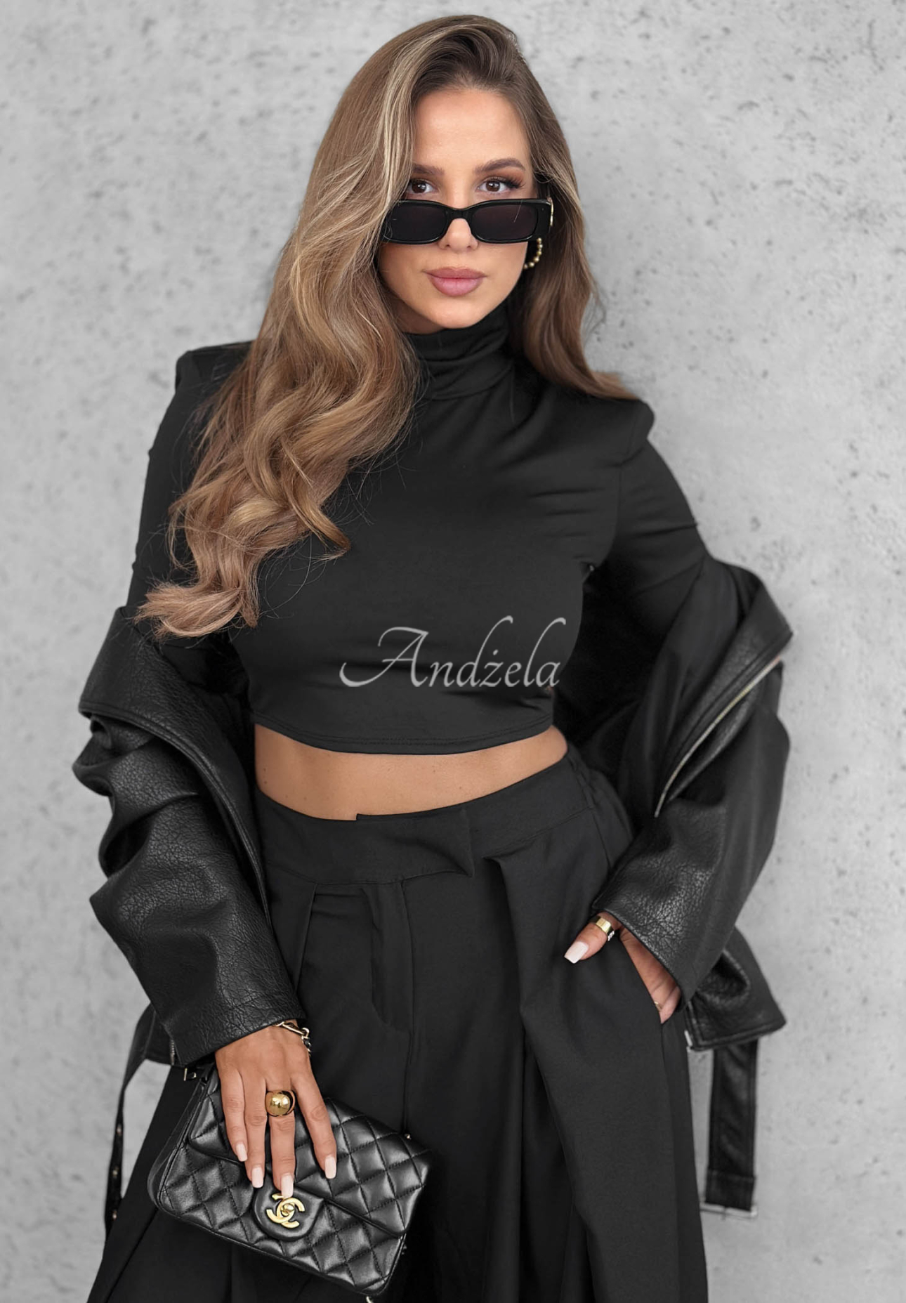 Pantaloni din material wide leg cu pliuri Cloudy Elegance