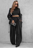 din material textil Pantaloni wide leg z zakładkami Cloudy Elegance ciocolatii
