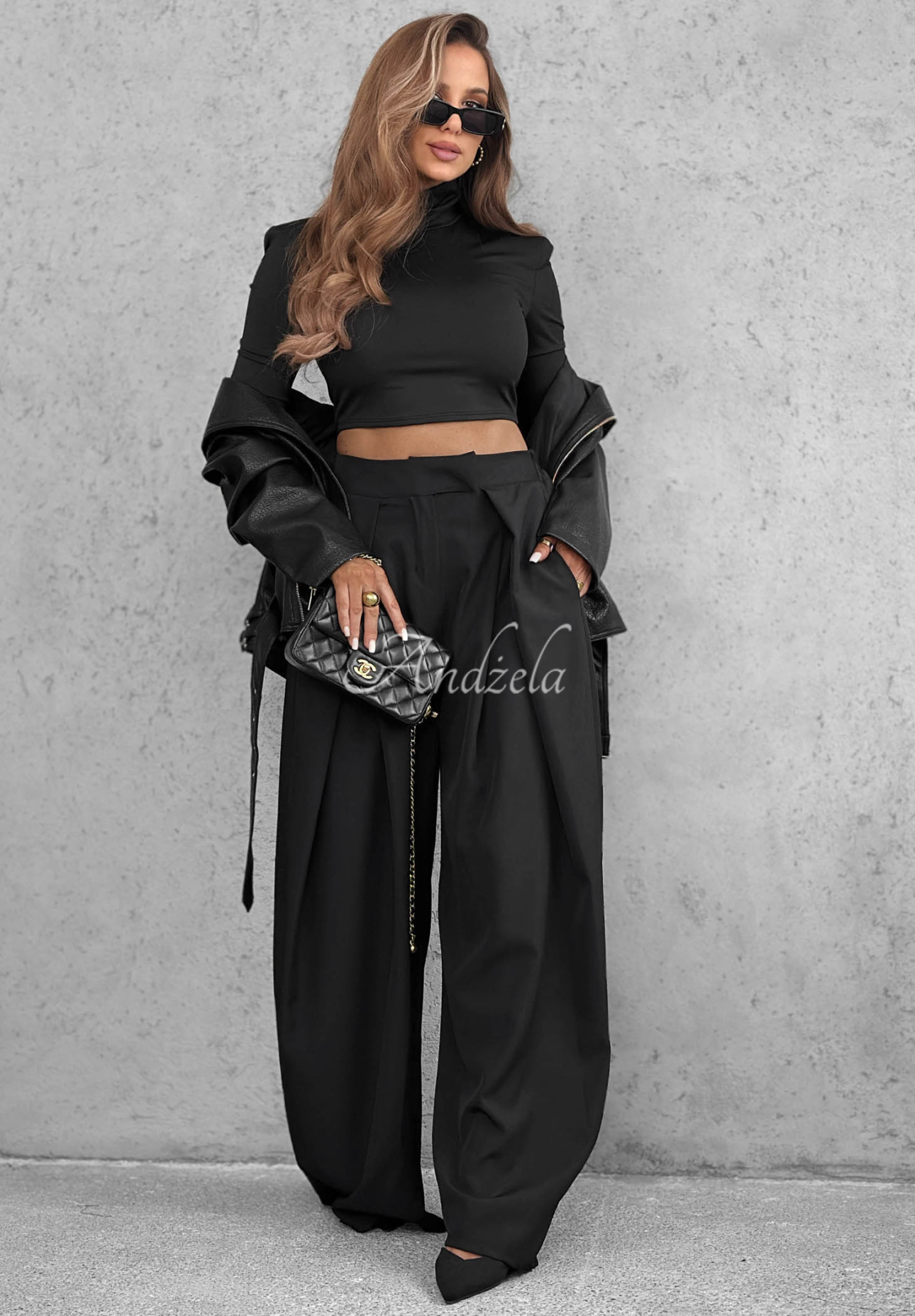 Pantaloni din material wide leg cu pliuri Cloudy Elegance