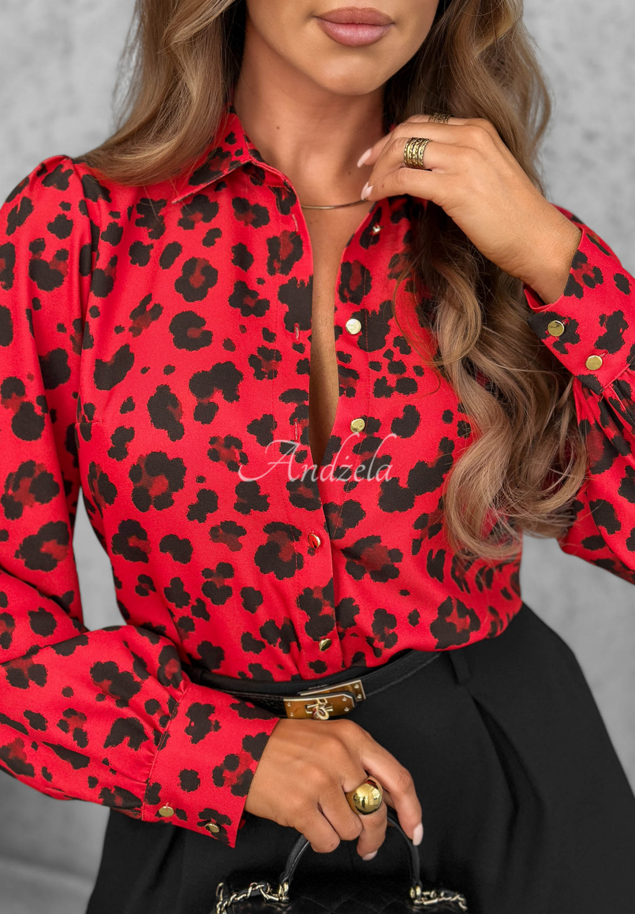 Cămașă din viscoză cu legătură și imprimeu leopard First Impression