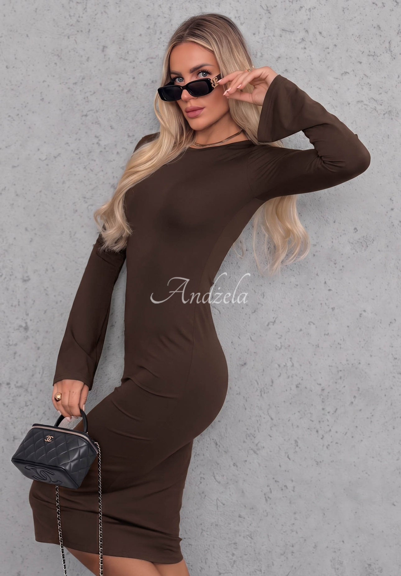Rochie din viscoză cu mâneci lungi evazate Champagne Nights