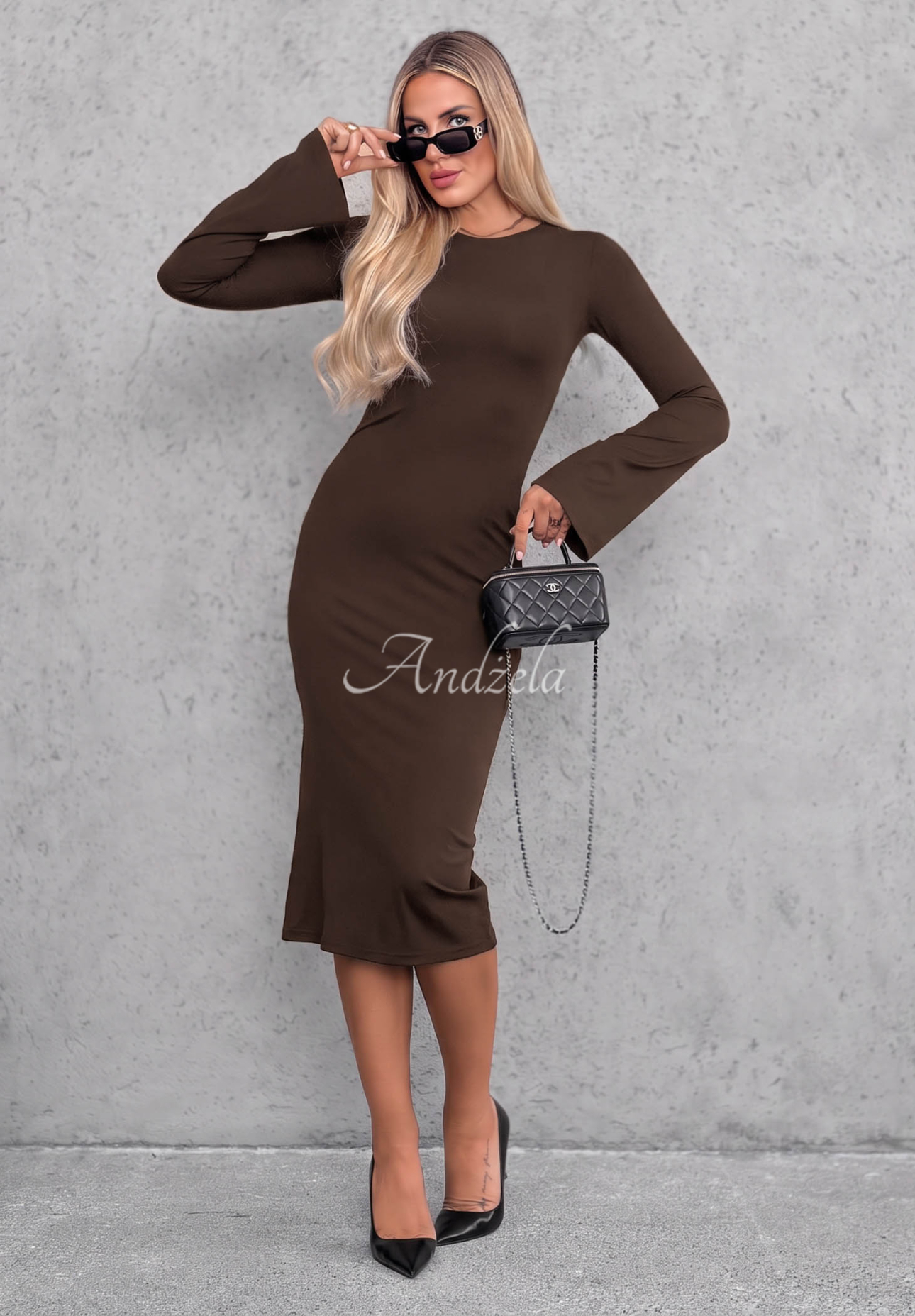 Rochie din viscoză cu mâneci lungi evazate Champagne Nights