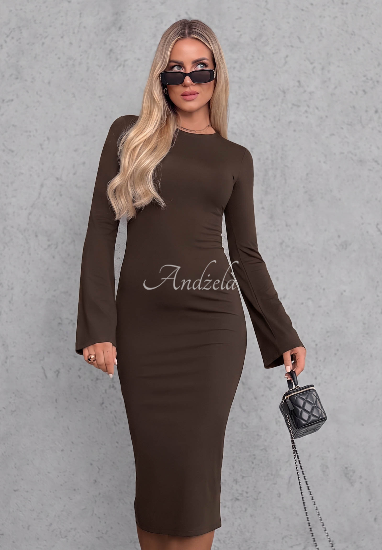 Rochie din viscoză cu mâneci lungi evazate Champagne Nights