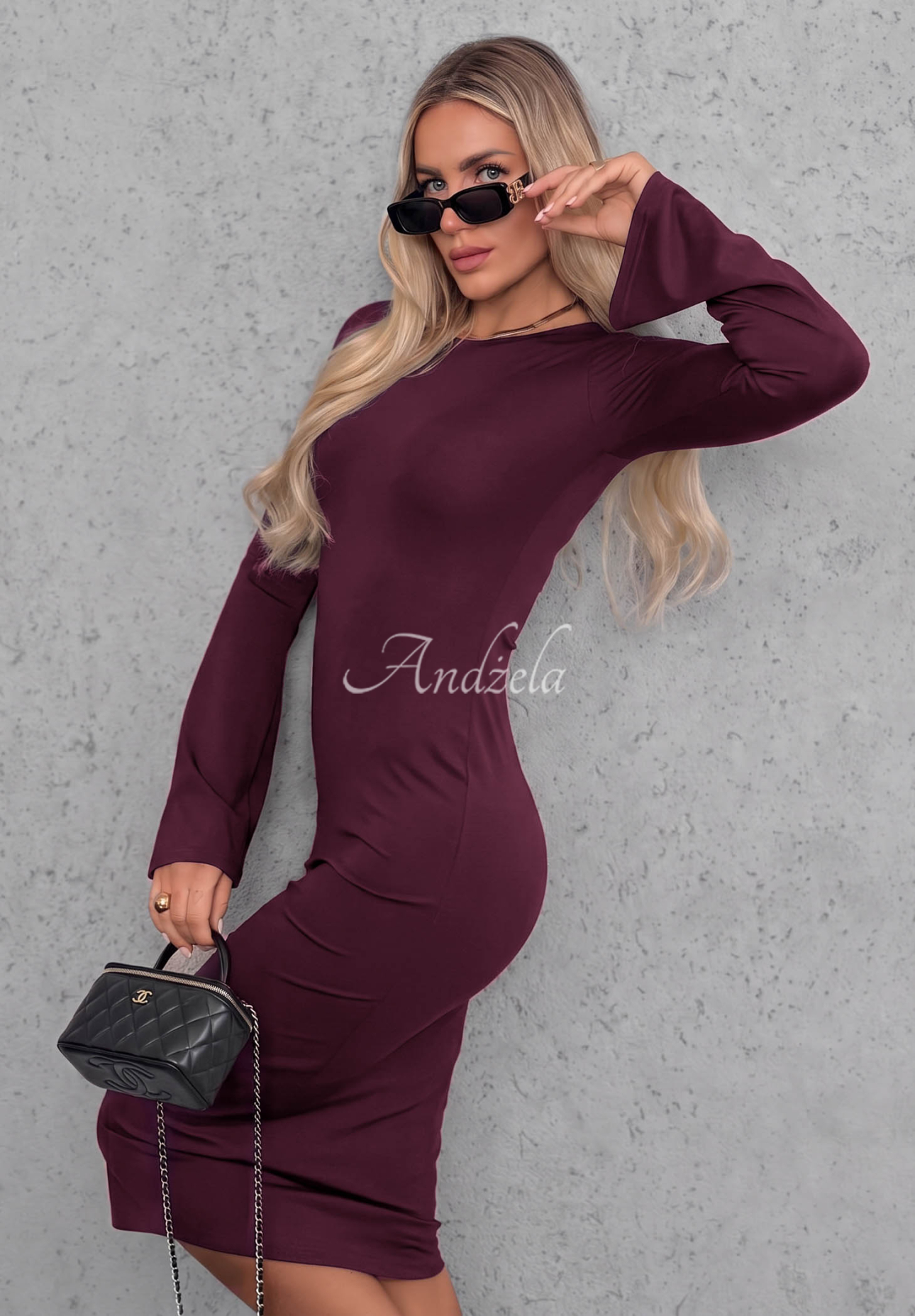 Rochie din viscoză cu mâneci lungi evazate Champagne Nights