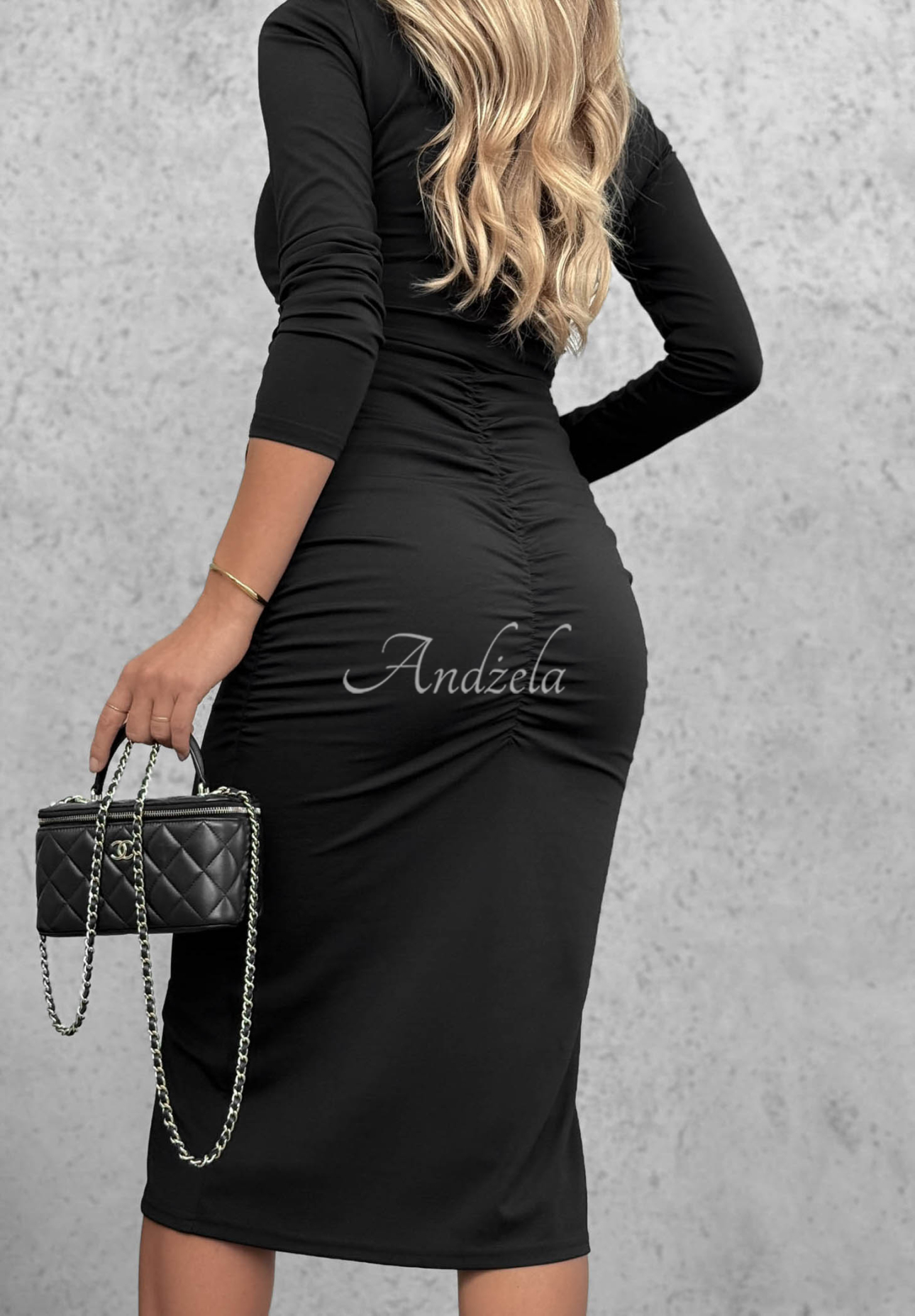 Rochie din viscoză cu mâneci lungi și pliuri Shadow