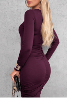 Rochie longsleeve z marszczeniem  Camera Ready ciocolatie