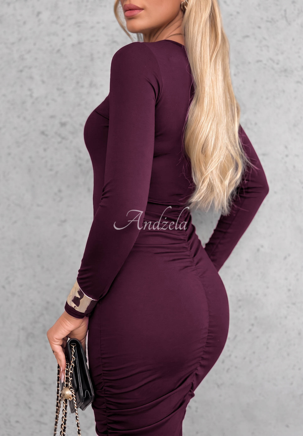 Rochie din viscoză cu mâneci lungi și pliuri Shadow