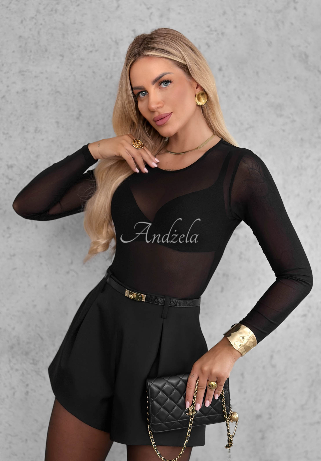 Body mulat cu mâneci lungi din plasă Little Shimmer