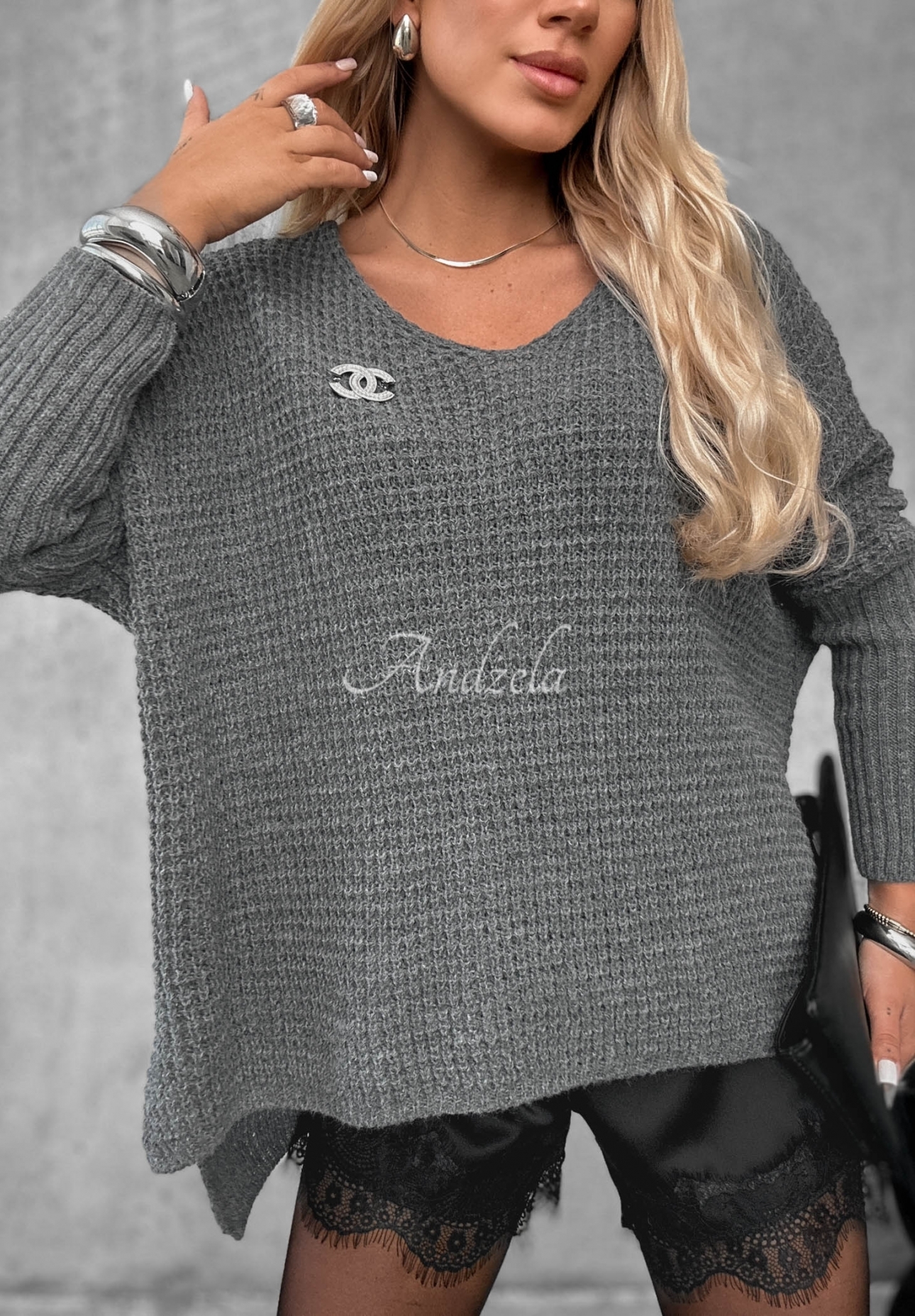 Pulover oversize asimetric Amber Knit