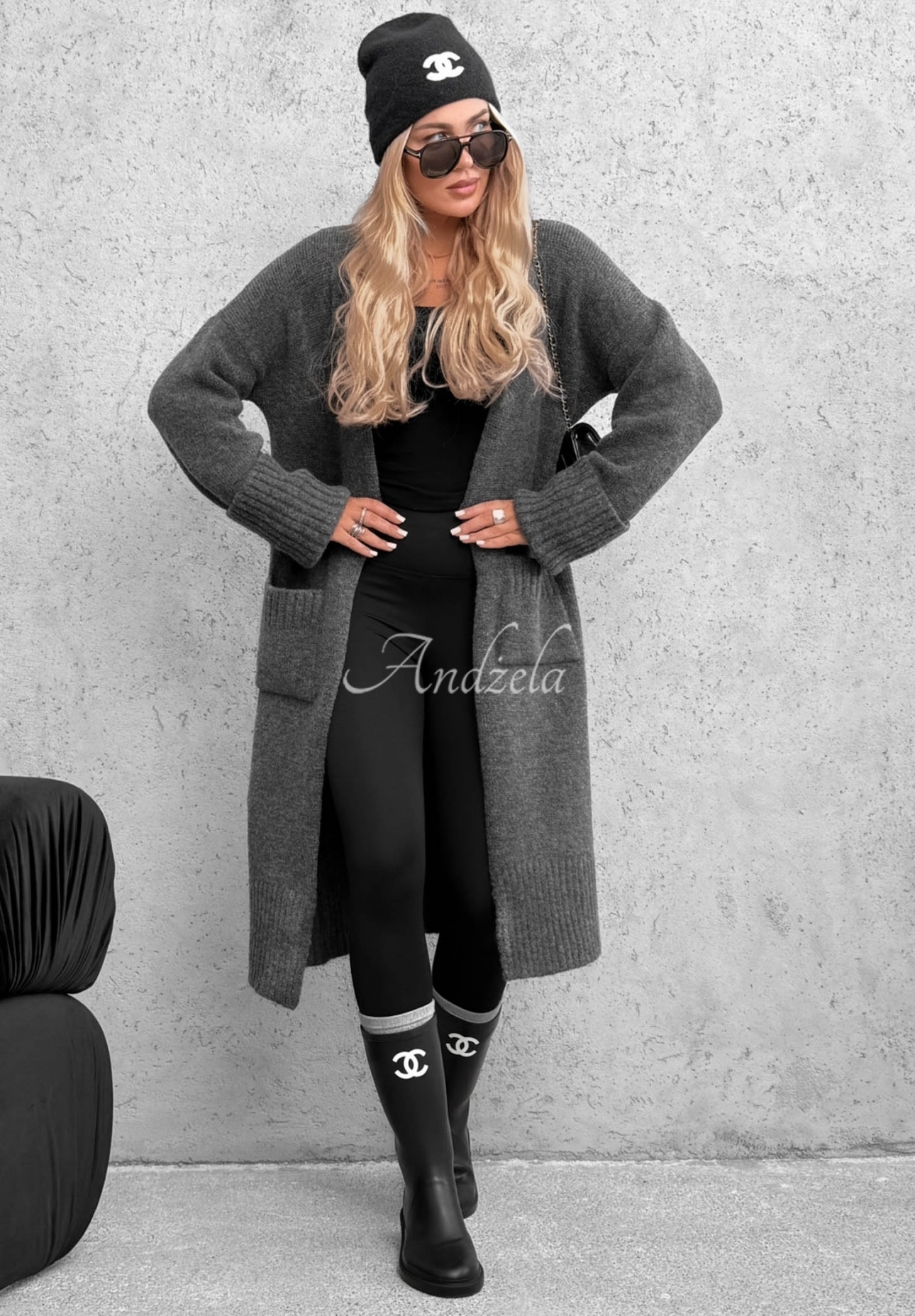 Cardigan lung oversize cu buzunare Marbelio