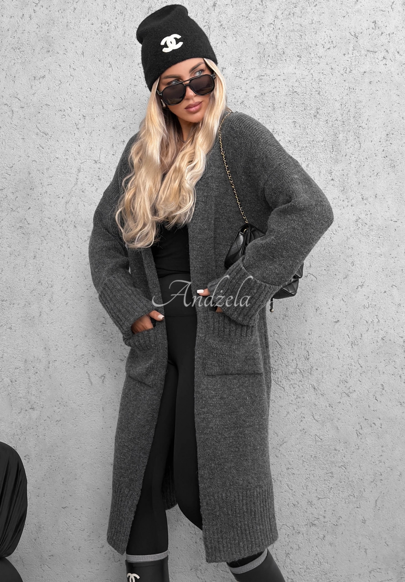 Cardigan lung oversize cu buzunare Marbelio