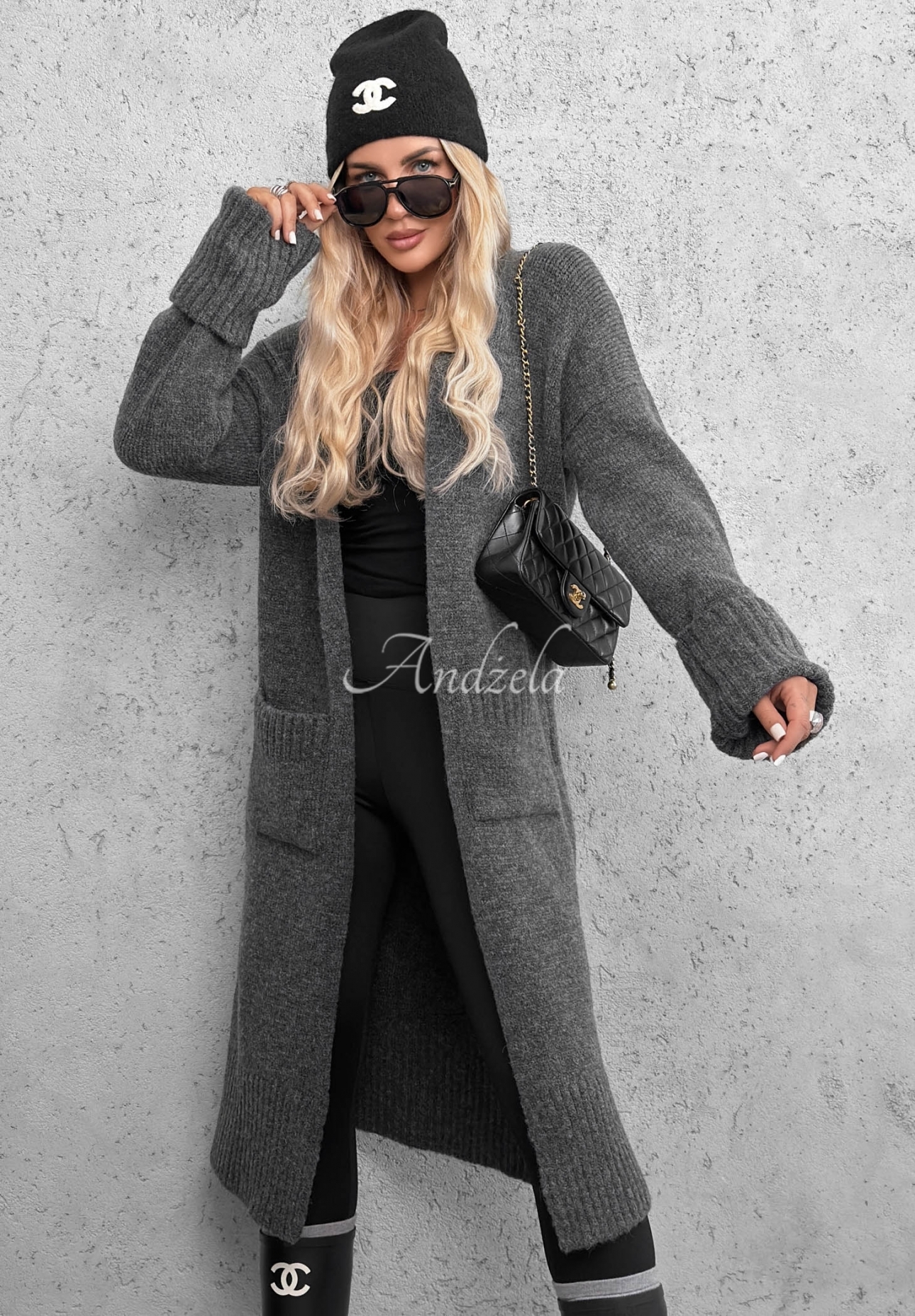 Cardigan lung oversize cu buzunare Marbelio