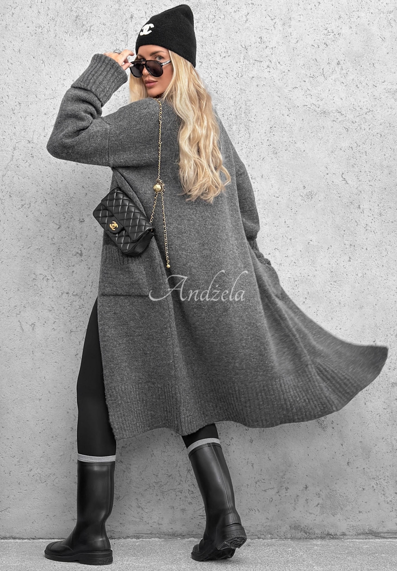 Cardigan lung oversize cu buzunare Marbelio