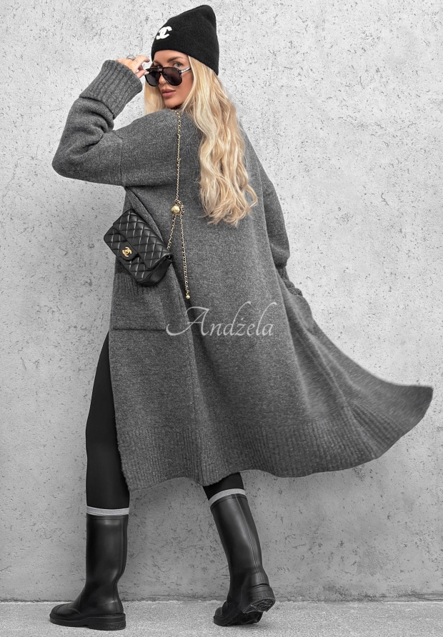 Cardigan lung oversize cu buzunare Marbelio
