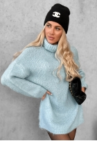 Miękki Pulover oversize z golfem Cozy Babe czekoladowo-Alb