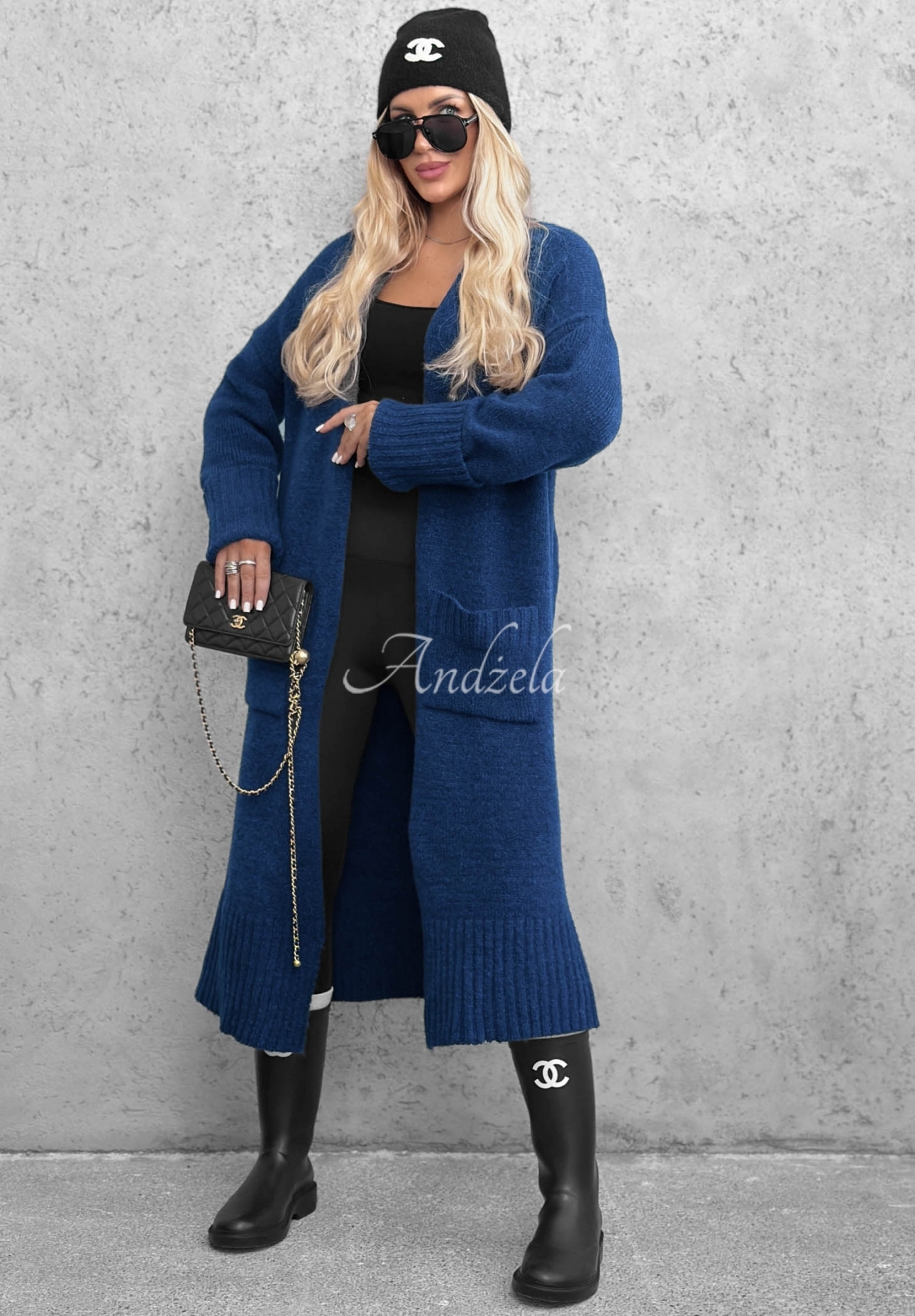 Cardigan lung oversize cu buzunare Marbelio