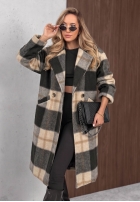 Długi Palton  oversize w kratę Cloudy Daydream negru