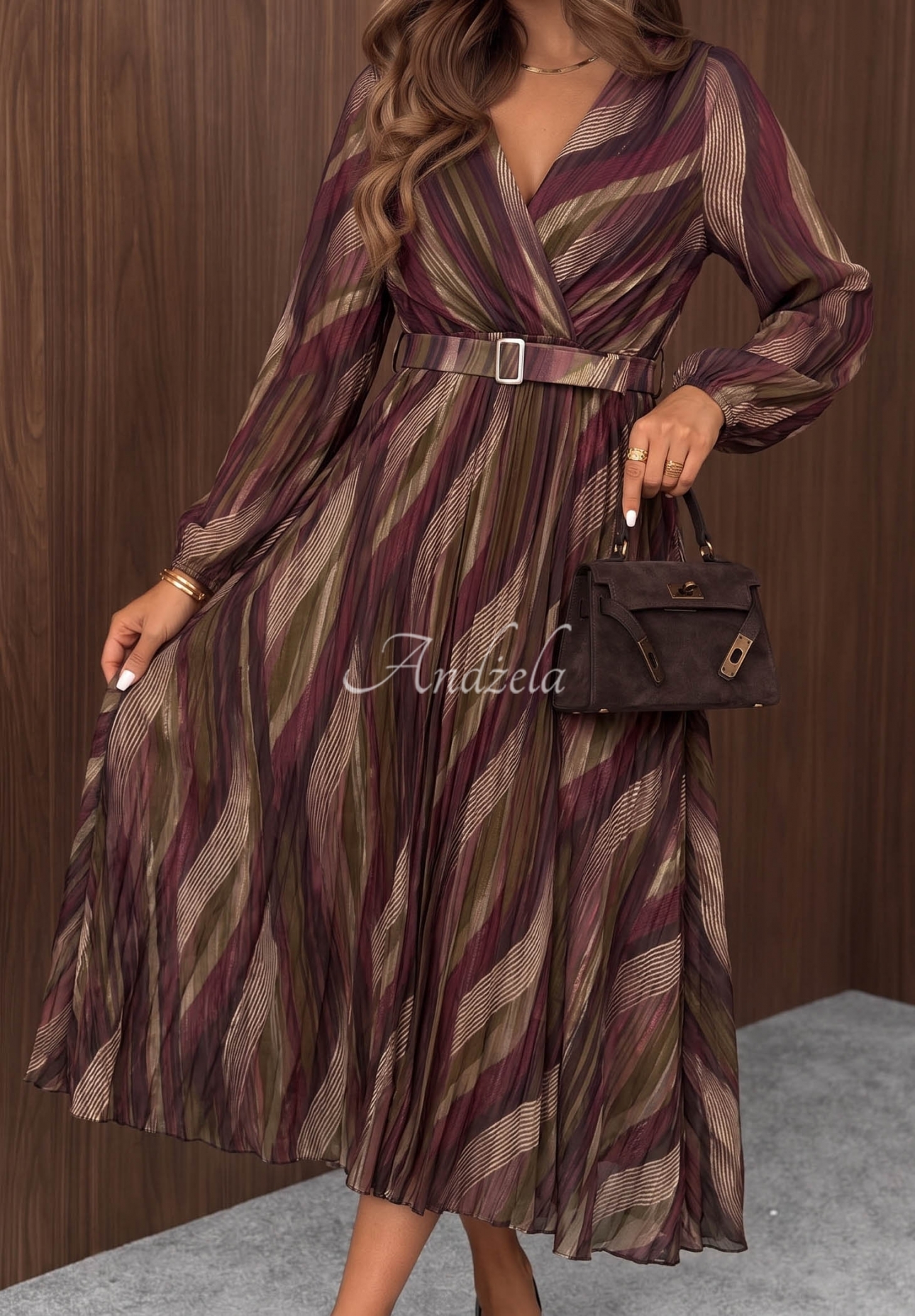 Rochie midi cu imprimeu și curea Quiet Romance
