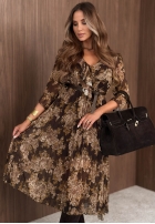 Plisowana Rochie maxi w kwiaty Maple Bloom ciocolatie