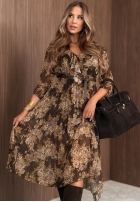 Plisowana Rochie maxi w kwiaty Maple Bloom ciocolatie