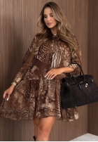 Kwiecista Rochie z falbankami Autumn Fantasy ciocolatie