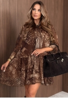 Kwiecista Rochie z falbankami Autumn Fantasy ciocolatie