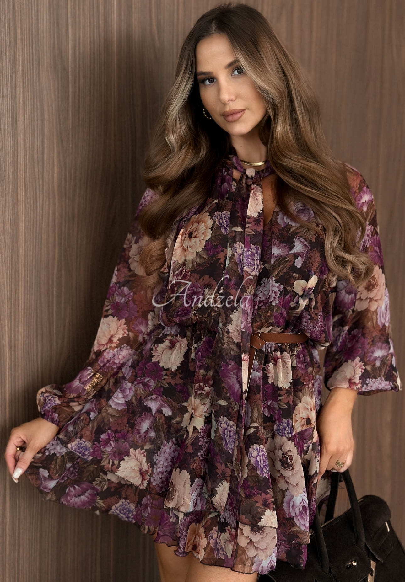Rochie cu imprimeu floral, legătură și volănașe October Rose
