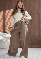 din material textil Pantaloni wide leg z przeszyciami Warm Coffee gri
