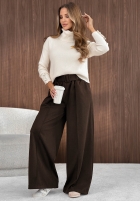 din material textil Pantaloni wide leg z przeszyciami Warm Coffee gri