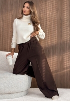 din material textil Pantaloni wide leg z przeszyciami Warm Coffee gri