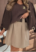 Fustă mini z paskiem Simple Grace ciocolatie
