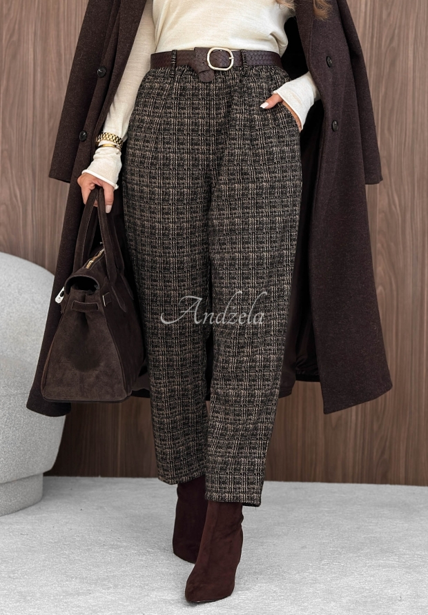 Pantaloni din material textil &icirc;n carouri cu curea Make Moves