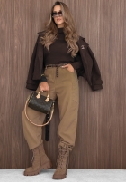 zamszowe Pantaloni mom fit z paskiem Lucky Fall ciocolatii