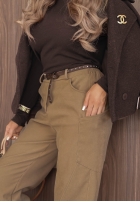zamszowe Pantaloni mom fit z paskiem Lucky Fall ciocolatii