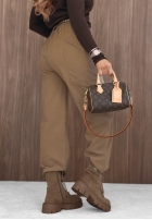 zamszowe Pantaloni mom fit z paskiem Lucky Fall ciocolatii