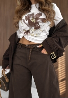 Pantaloni din denim banana z paskiem Be Myself ciocolatii