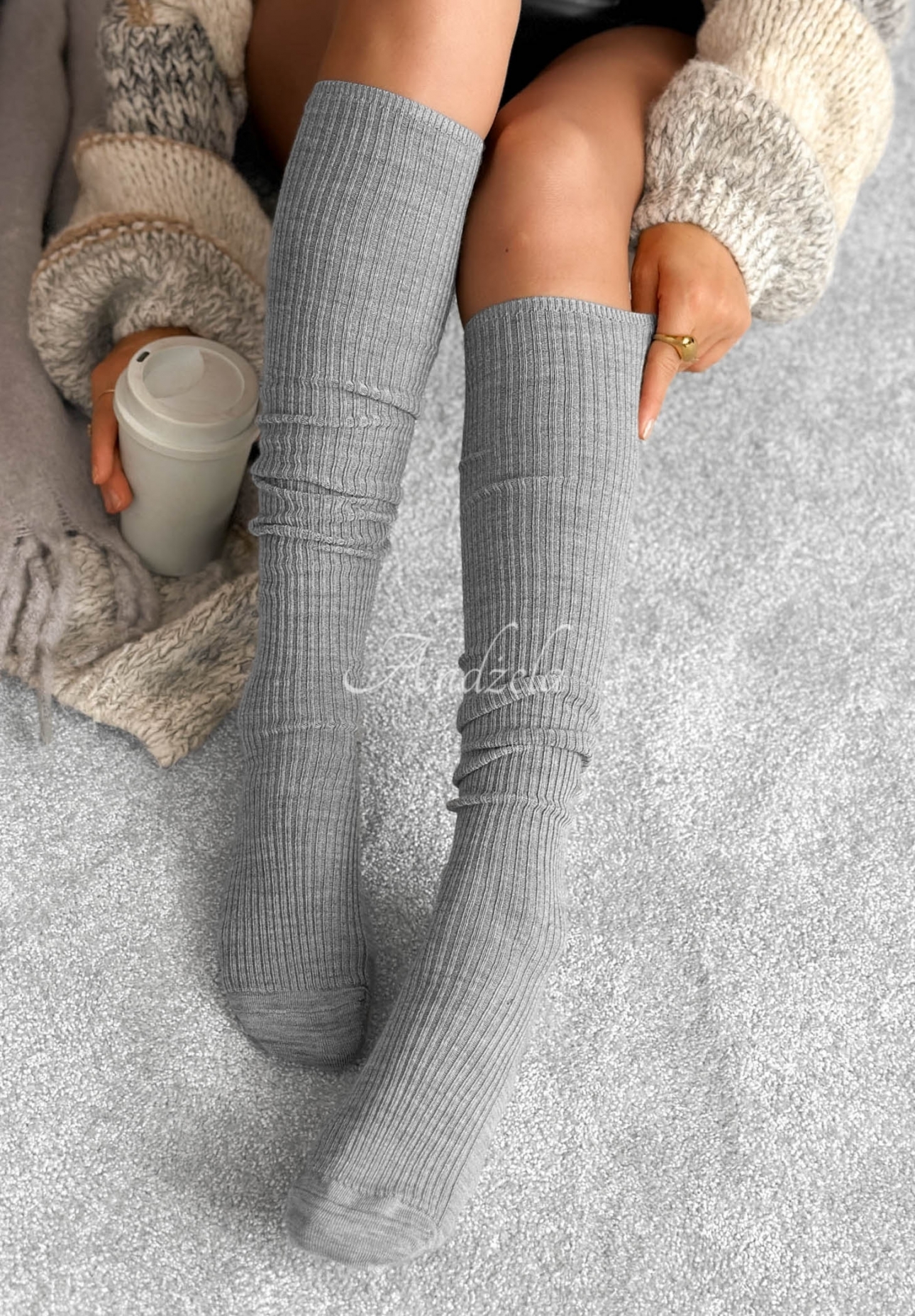 Șosete peste genunchi reiate cu lână merinos Pretty Legs