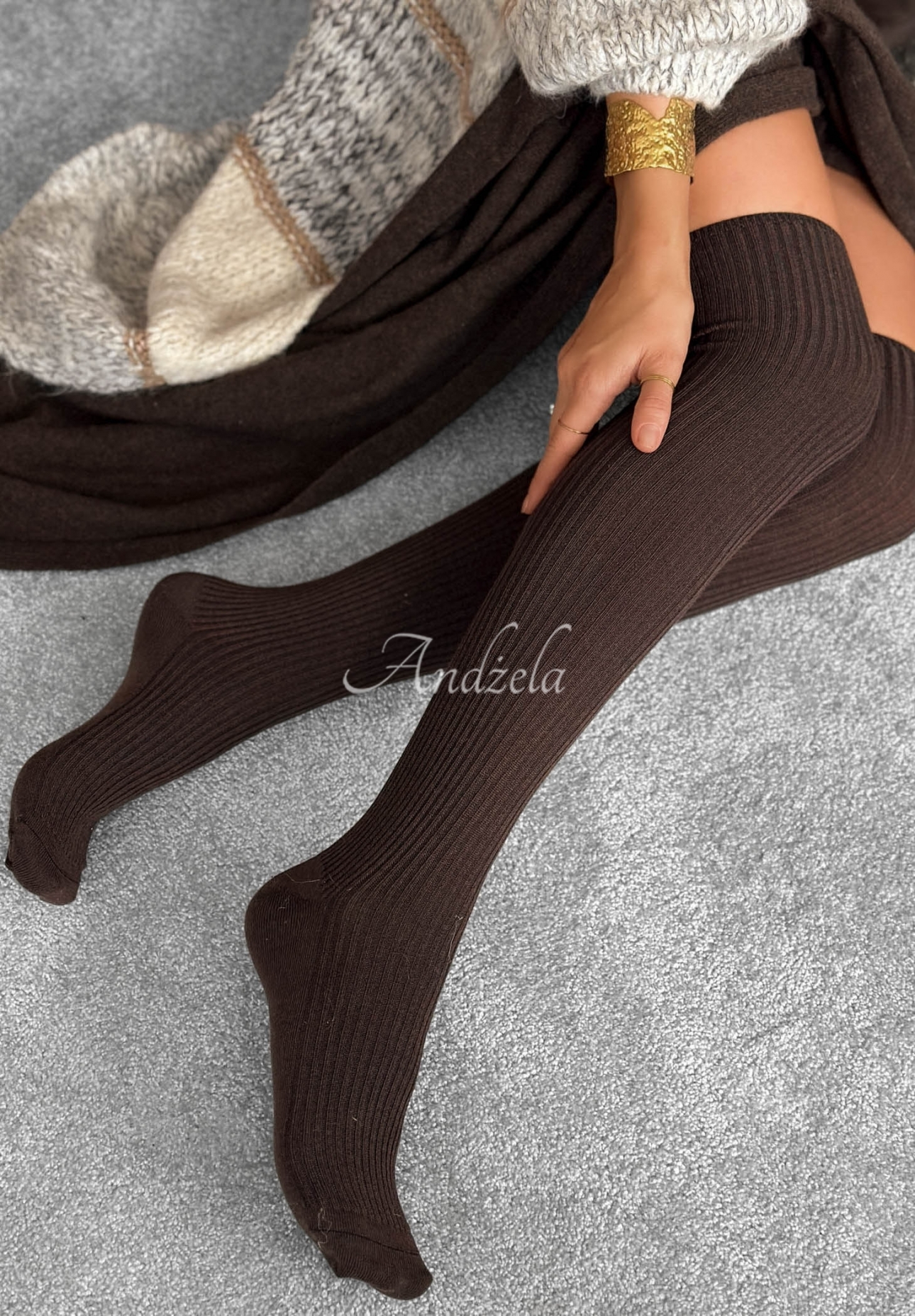 Șosete peste genunchi reiate cu lână merinos Pretty Legs